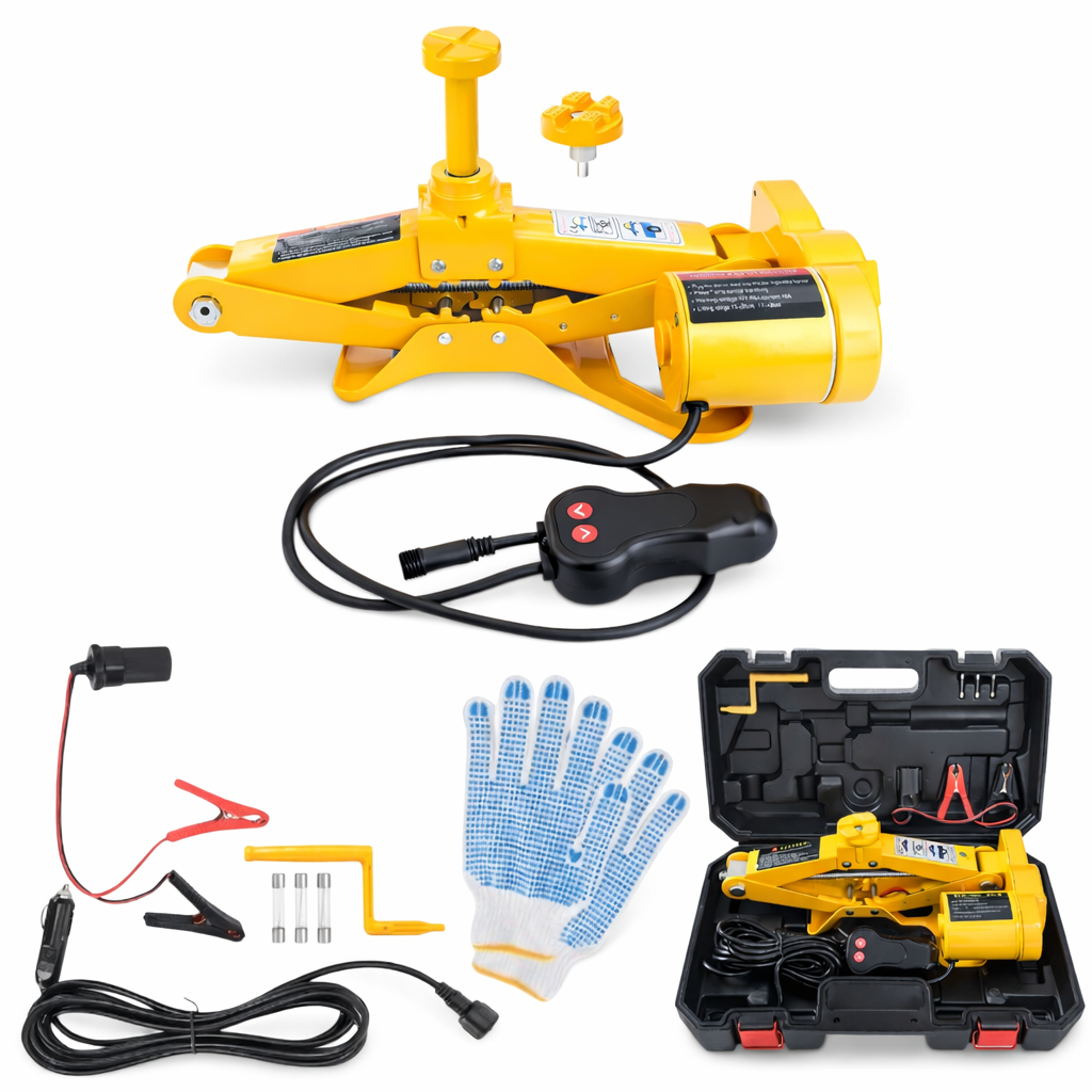 Cric Electric Auto 3T, 40x15.5cm Ridicare 12-42cm, Elevator tip Foarfecă pentru Schimbarea Anvelopelor cu Telecomandă, Set Complet cu Accesorii, Portabil în Cutie&nbsp;