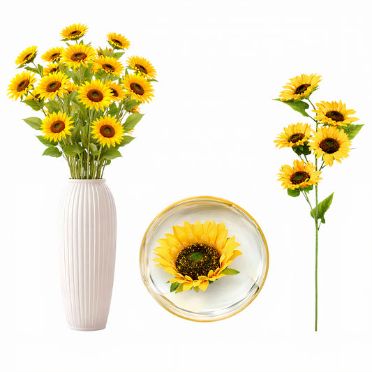 Floarea soarelui Artificial 5 Capete, pe Fir 100cm Engros
