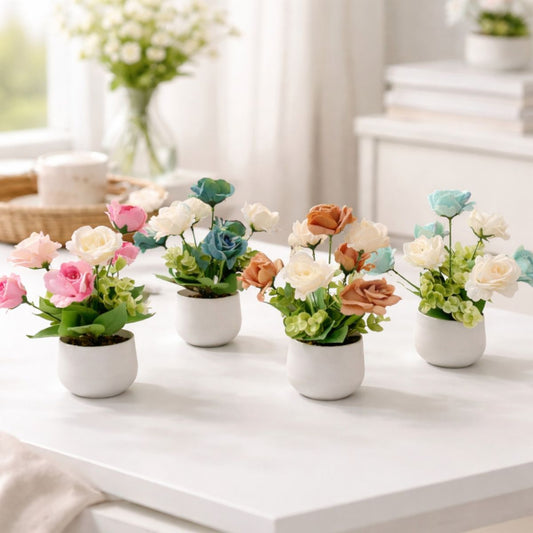 Aranjament Floral Artificial 25cm, cu Trandafiri în Ghiveci Engros