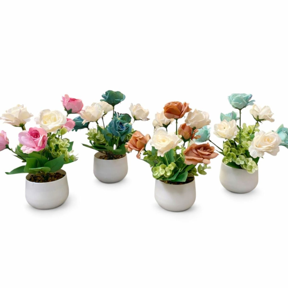 Aranjament Floral Artificial 25cm, cu Trandafiri în Ghiveci Engros