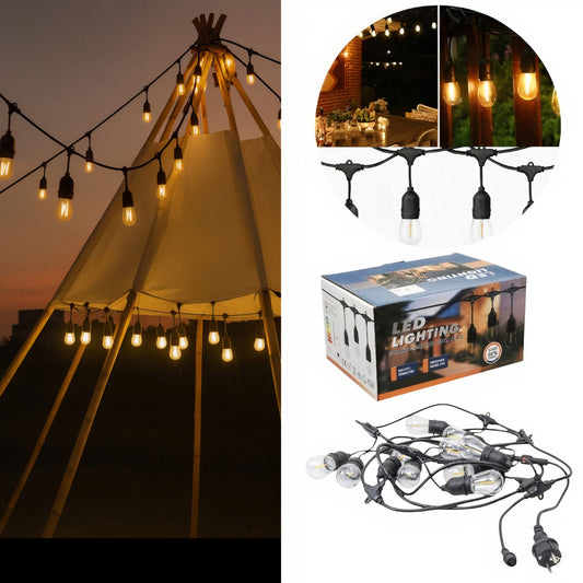 Ghirlanda Luminoasa LED 15m cu 30 Becuri, Lumină Caldă, Rezistentă la Apă, Ideală pentru Terase, Grădini și Camping Engros