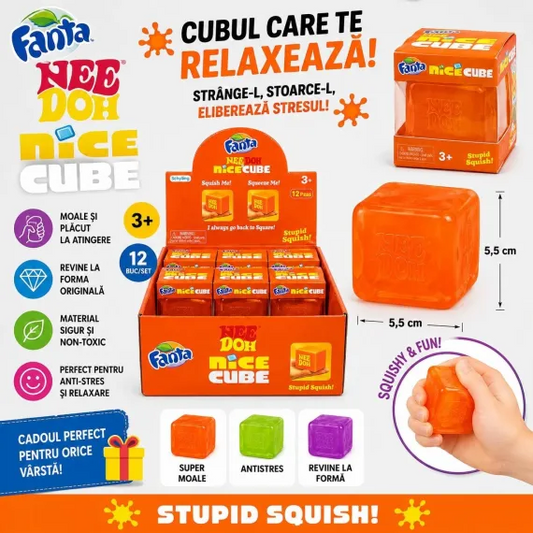 Jucărie Antistres NeeDoh Nice Cube Portocaliu 5.5CM – Cub Squishy