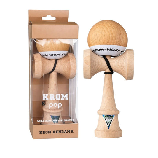Kendama KROM POP 19cm, Bilă Lucioasă din Lemn, cu Șnur Negru in Cutie