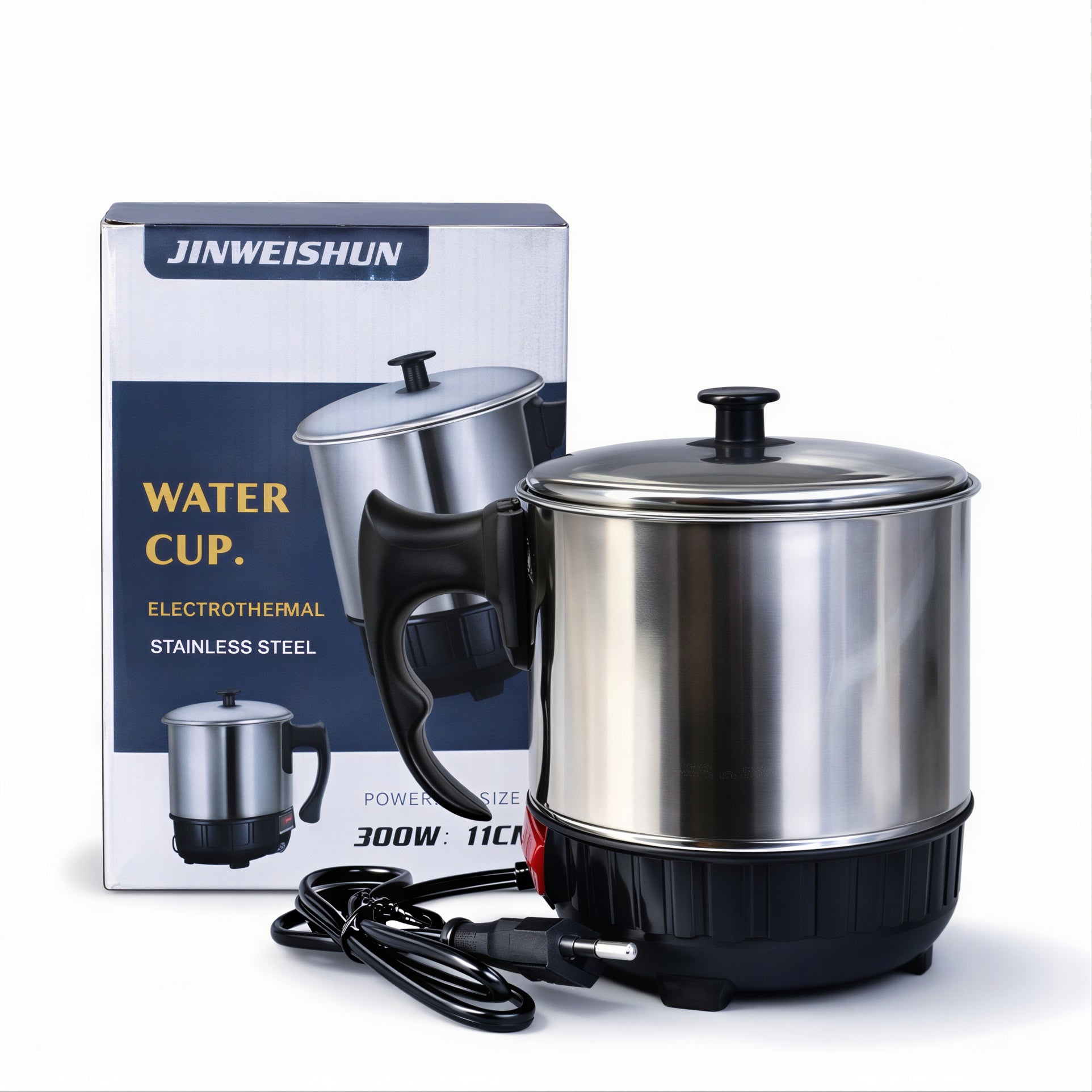 Cană Electrică 15.5x9cm din Inox 300W, cu Capac și Cablu Alimentare Engros