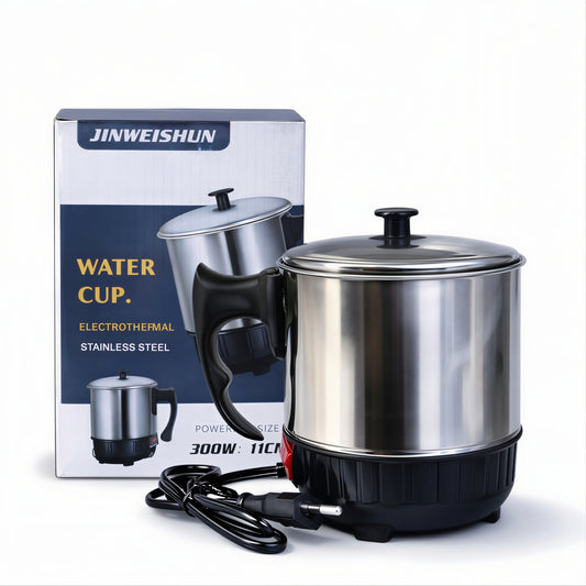 Cană Electrică 15.5x9cm din Inox 300W, cu Capac și Cablu Alimentare Engros