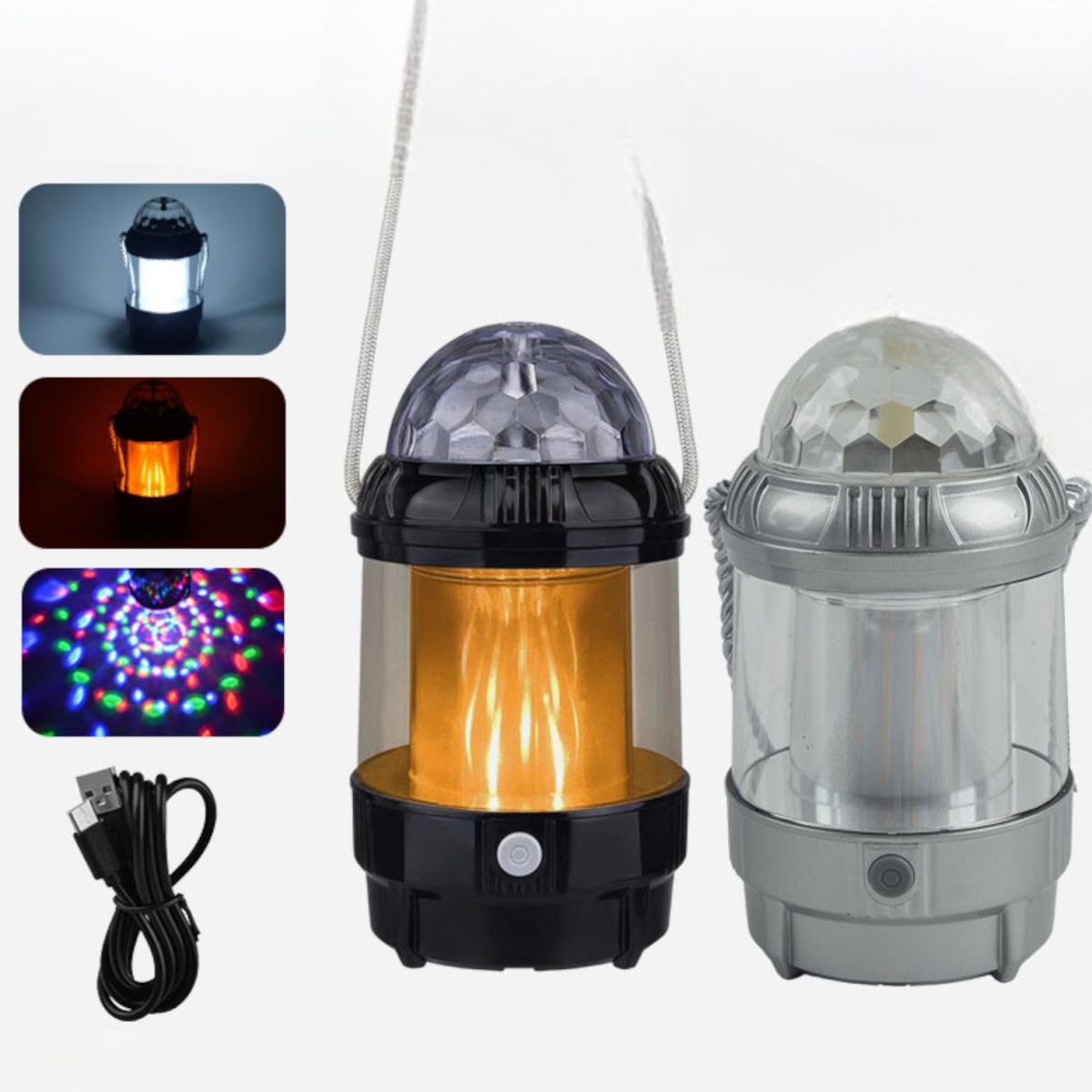 Lampa LED 19x9cm Felinar Portabil Multifunctional 3in1, Lumina Alba Glob Disco si Lumina Alb Cald Efect Flacara Engros