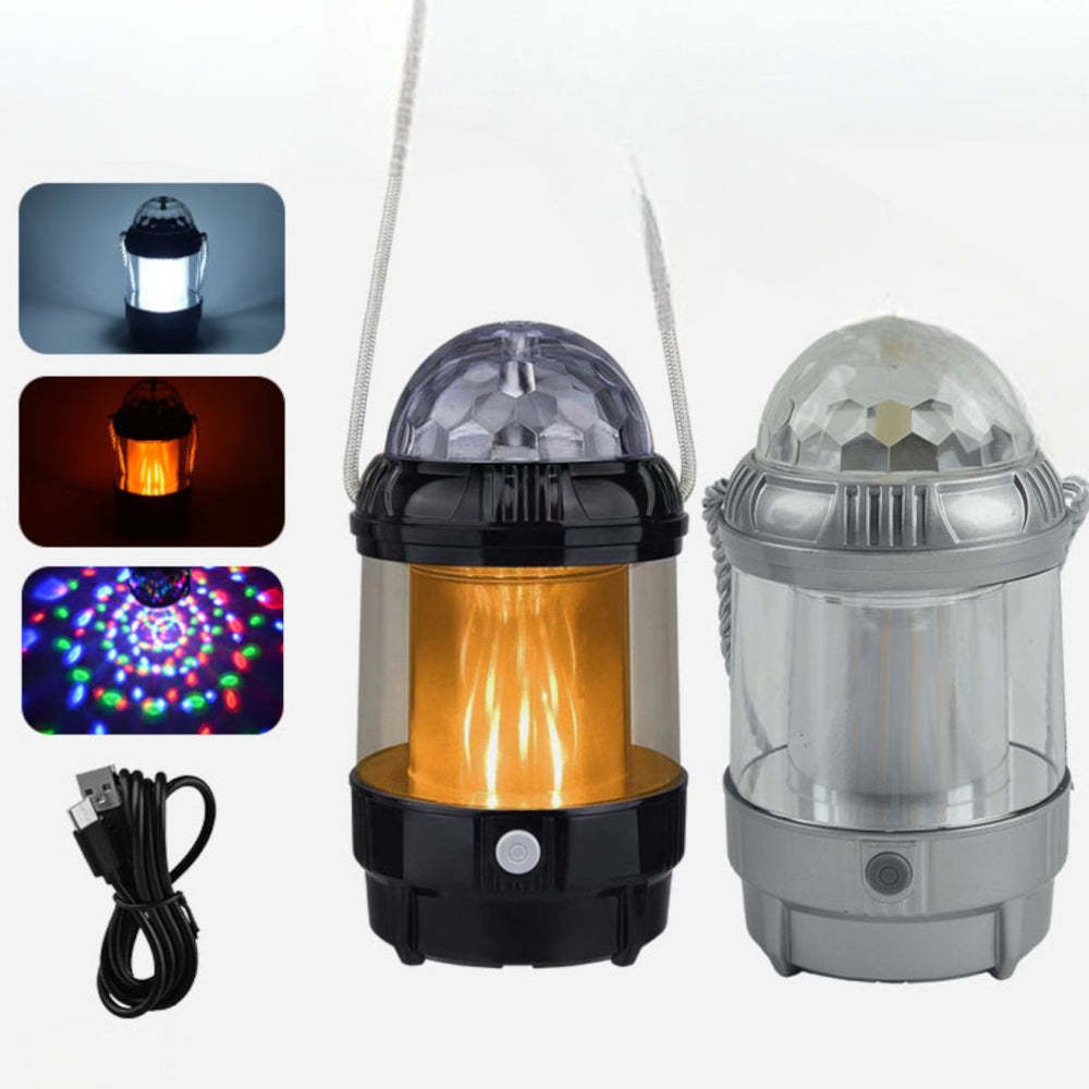 Lampa LED 19x9cm Felinar Portabil Multifunctional 3in1, Lumina Alba Glob Disco si Lumina Alb Cald Efect Flacara Engros