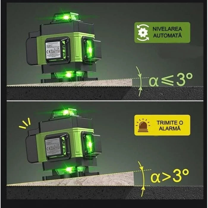 Nivela laser 4D JML®, 16 linii, auto-nivelare, alimentare USB, 2 baterii, inaltime ajustabila 1.2M