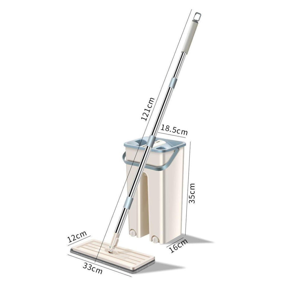 Mop Plat 33x12x121cm cu Găleată cu Stoarcere Automată și Sistem de Curățare 35x18cm Coada Metalica, Drenaj Dublu Engros