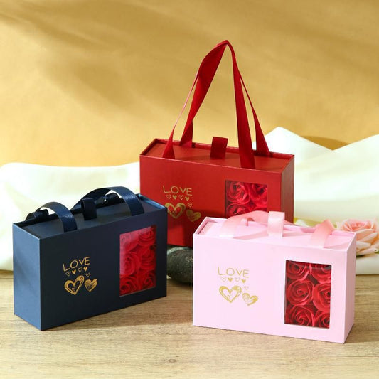 Cutie Cadou cu Trandafiri Parfumați 15x5x9cm, cu Compartiment pentru Bijuterii, Diferite Culori Engros