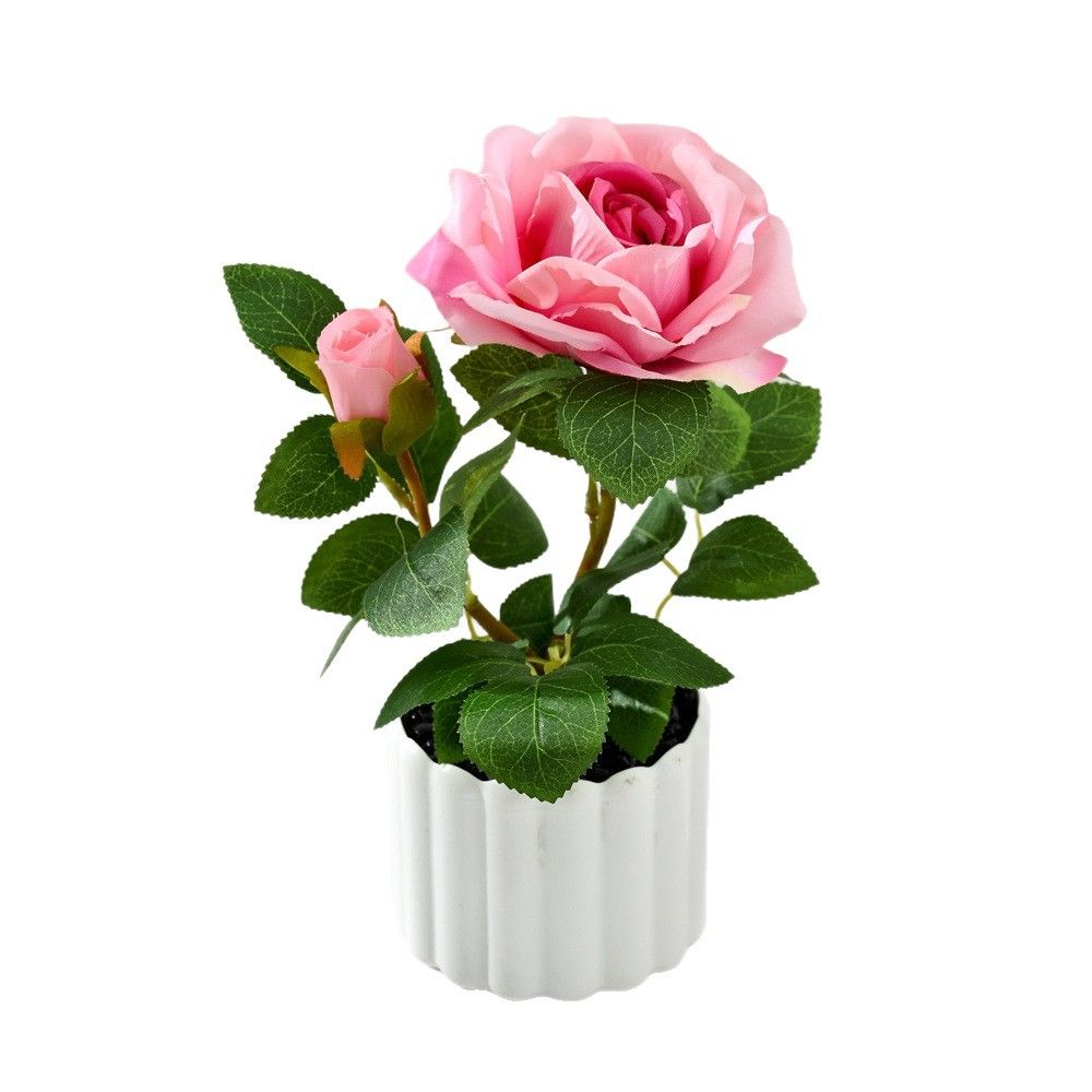 Flori Artificiale 23cm, Model Trandafir în Ghiveci, din Plastic Diferite Culori Engros
