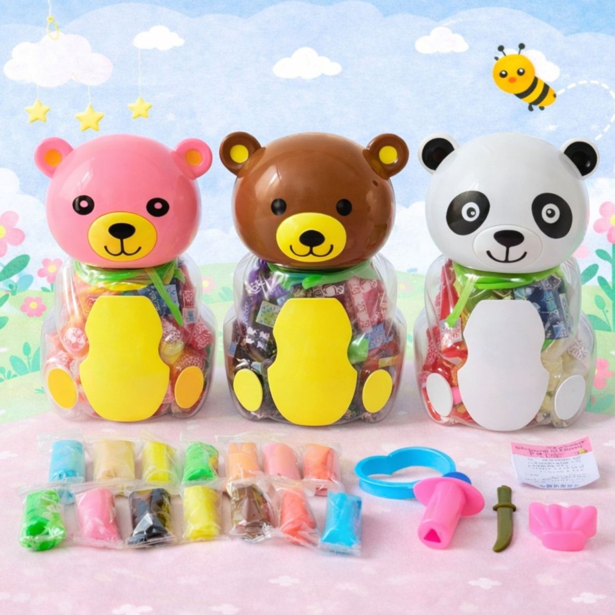 Plastilina Colorata pentru Copii 12 Culori/set cu Accesorii de Modelat 6/set Figurina Ursulet