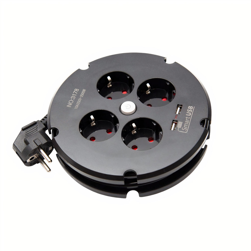 Prelungitor cu 4 Prize si 2 Porturi USB 2m Rotund Engros