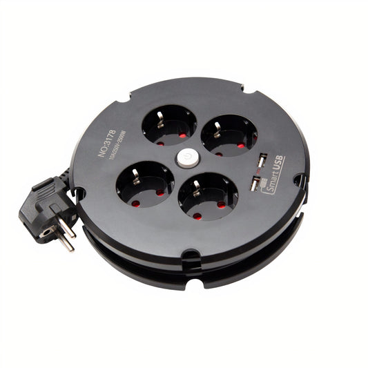 Prelungitor cu 4 Prize si 2 Porturi USB 2m Rotund Engros