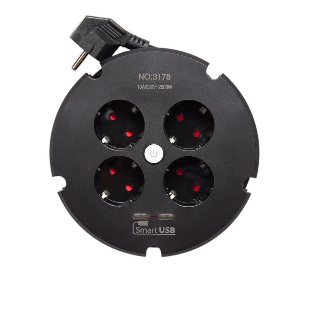 Prelungitor cu 4 Prize si 2 Porturi USB 2m Rotund Engros