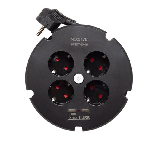 Prelungitor cu 4 Prize si 2 Porturi USB 2m Rotund Engros