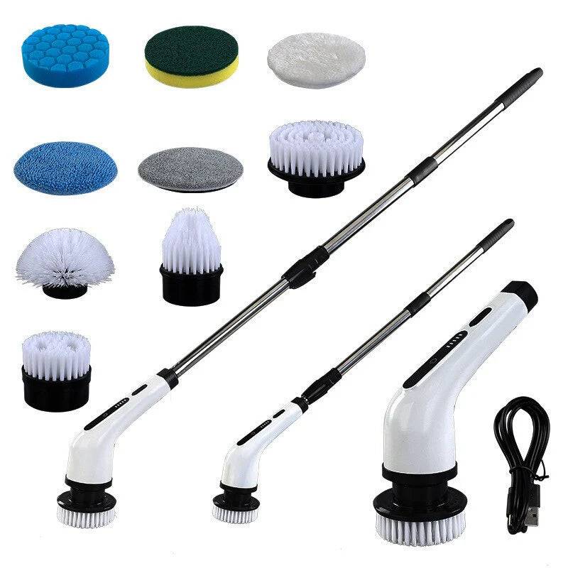 Perie Electrică de Curățare 9 în 1, 25W, 110–120cm Reîncărcabilă USB, Mâner Telescopic Extensibil, 9 Capete Interschimbabile, Multifunctionala&nbsp;