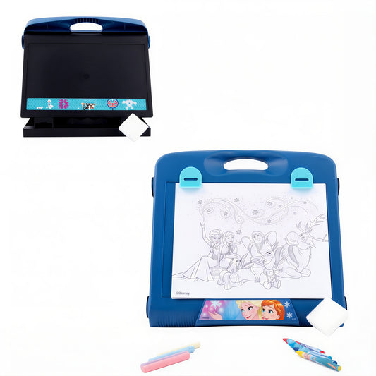 Tablă de Desen 2-în-1 pentru Copii, cu Creta și Creioane Cerate, Include 5 Foi de Desenat, Față pentru Desen și Spate Tablă pentru Creta, Model Frozen, Portabilă Engros