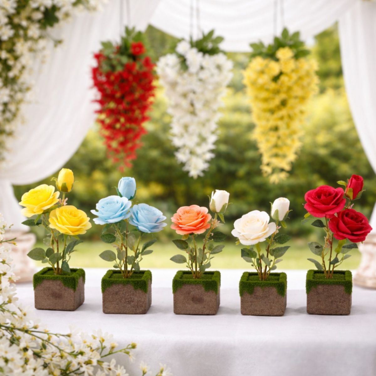 Trandafiri Artificiali Decorativi în Ghiveci 27 cm, pentru Decor Diferite Culori Engros