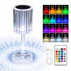 Lampa Transparenta 24cm cu LED, Model Cristal cu Acumulator, Incarcare USB si Telecomanda
