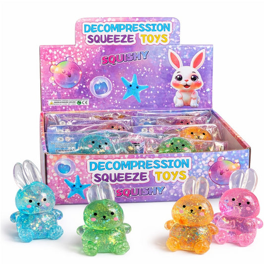 Jucărie Squeeze 12/set Iepuraș cu Sclipici 10cm, Diferite Culori