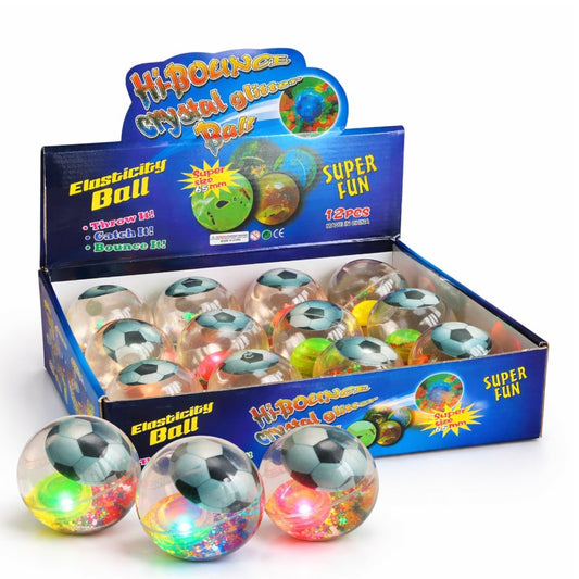 Minge Săritoare 12/set cu LED Multicolor 9.5cm, Model Fotbal cu Glitter