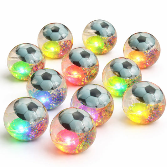 Minge Săritoare 12/set cu LED Multicolor 9.5cm, Model Fotbal cu Glitter