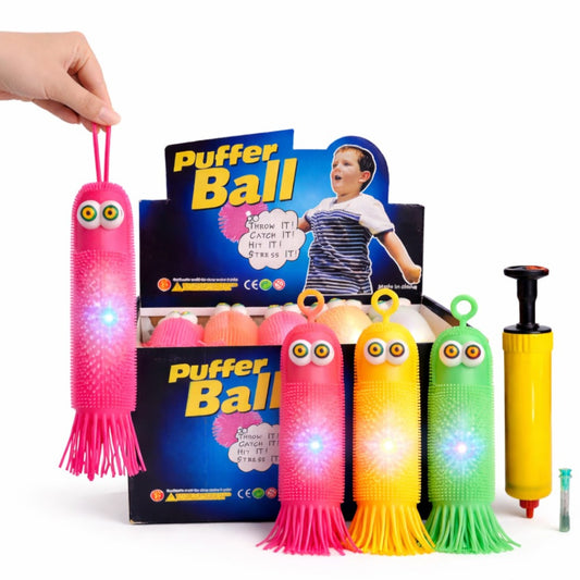 Jucărie Antistres Puffer Ball 20/set, cu LED Multicolor 22cm, Elastică cu Agățătoare, Diferite Culori