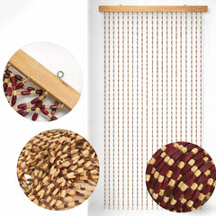 Perdea Decorativă pentru Ușă 90x180cm, din Mărgele din Lemn, cu Bară din Lemn, Diferite Culori