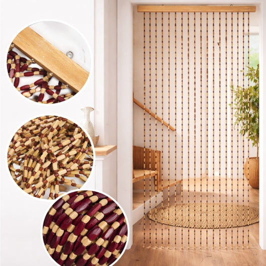 Perdea Decorativă pentru Ușă 90x180cm, din Mărgele din Lemn, cu Bară din Lemn, Diferite Culori