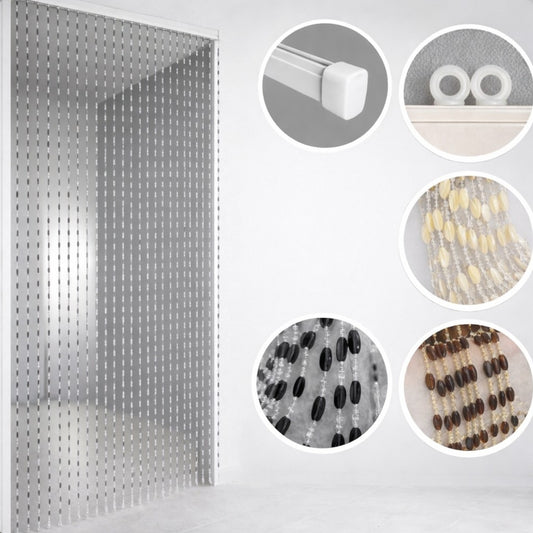 Perdea din Mărgele 90x200cm, pentru Ușă, cu Bară și Agățători din Plastic, Diferite Culori