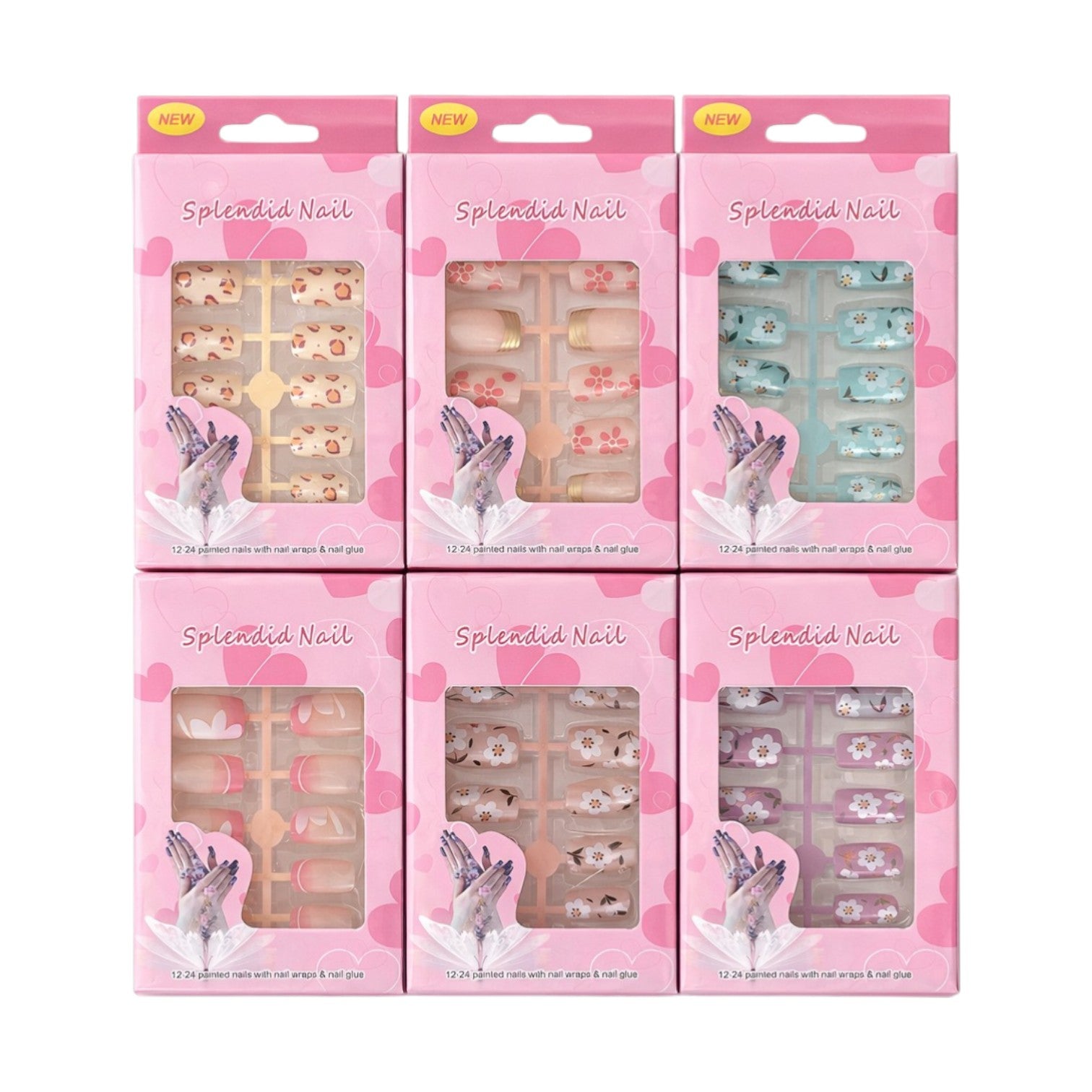 Unghii False 12/set, Aplicare Rapidă cu Bandă Adezivă, Diferite Modele