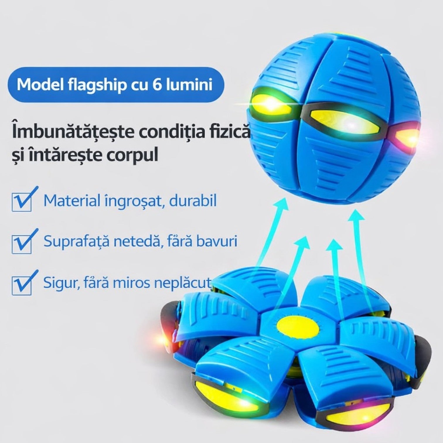 Minge Transformabilă în Disc Frisbee, cu LED Multicolor, 14-22.5cm, Diferite Culori