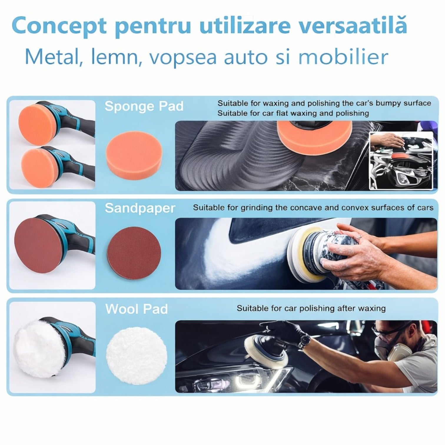 Aparat Polish Auto 23x13x15cm, Profesional cu 2 Acumulatori 48V, 8 Viteze, 2500–5000 RPM