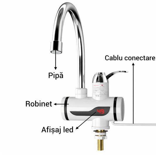 Robinet Electric Instant 34cm, cu Afișaj LCD, Încălzire Rapidă 3500W