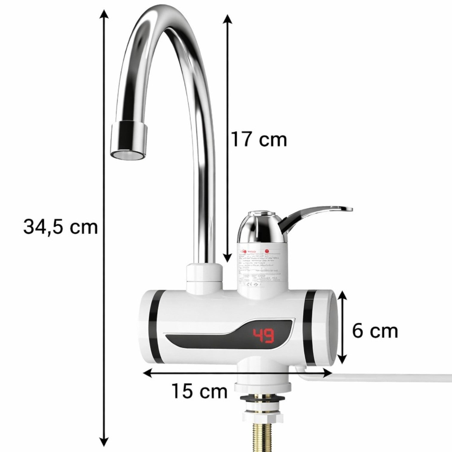 Robinet Electric Instant 34cm, cu Afișaj LCD, Încălzire Rapidă 3500W