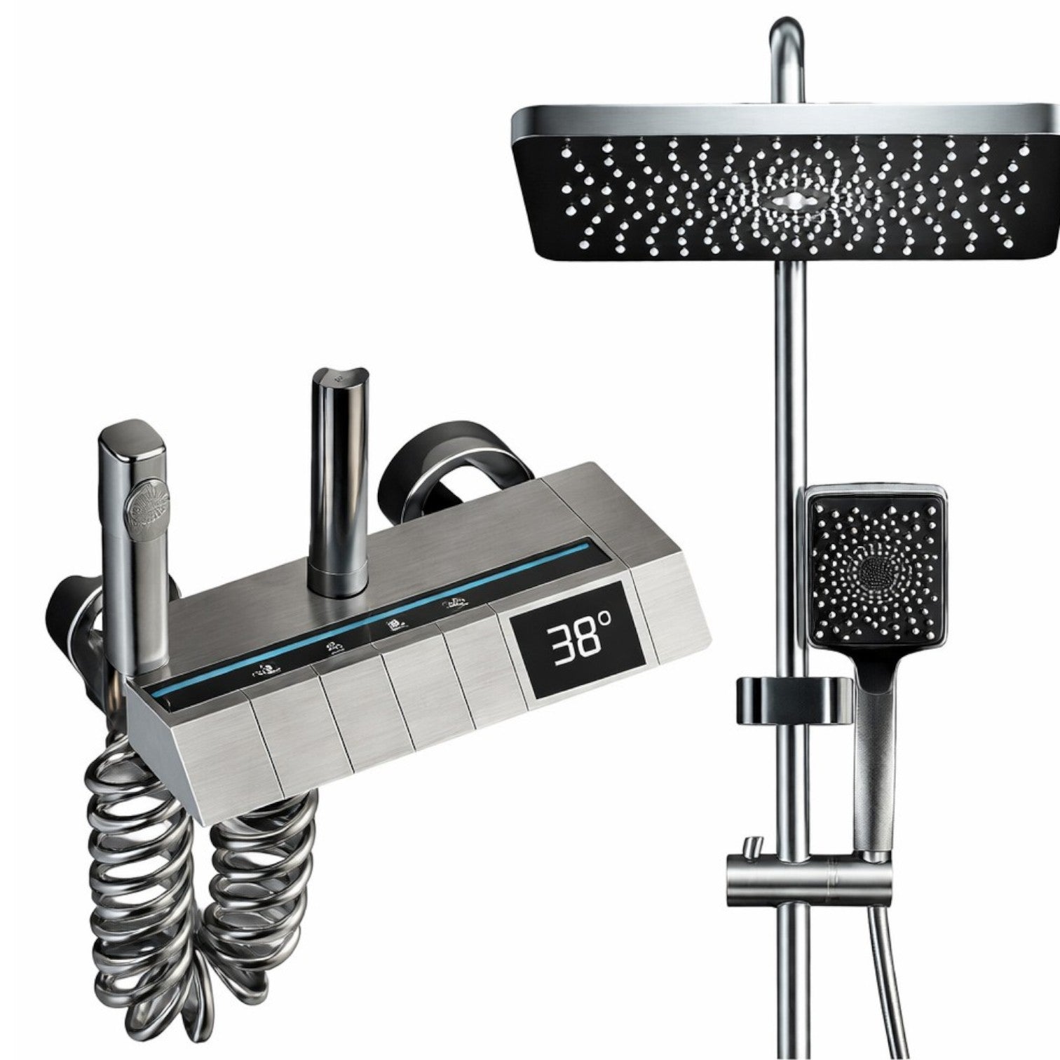 Set Duș Smart cu Afișaj LED și Control Termostatic, 4 Moduri de Pulverizare, Tehnologie cu Ae