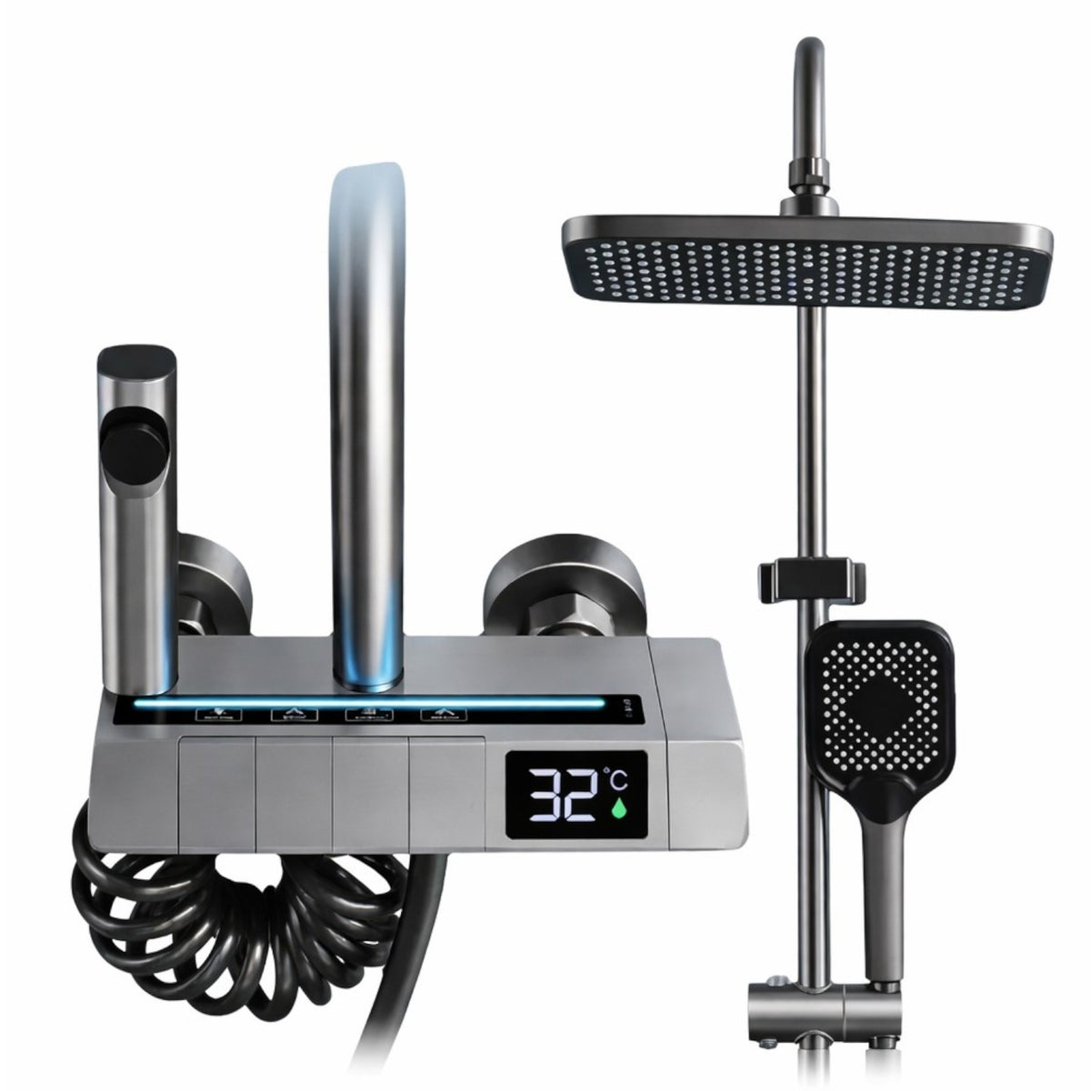 Set Duș Smart cu Afișaj LED și Control Termostatic, 4 Moduri de Pulverizare, Tehnologie cu Ae