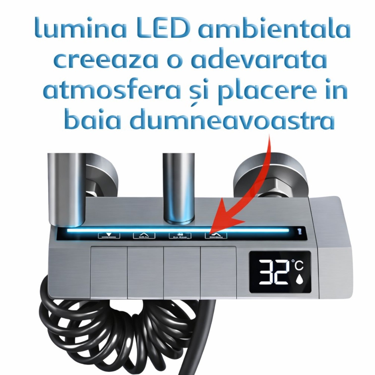 Set Duș Smart cu Afișaj LED și Control Termostatic, 4 Moduri de Pulverizare, Tehnologie cu Aer