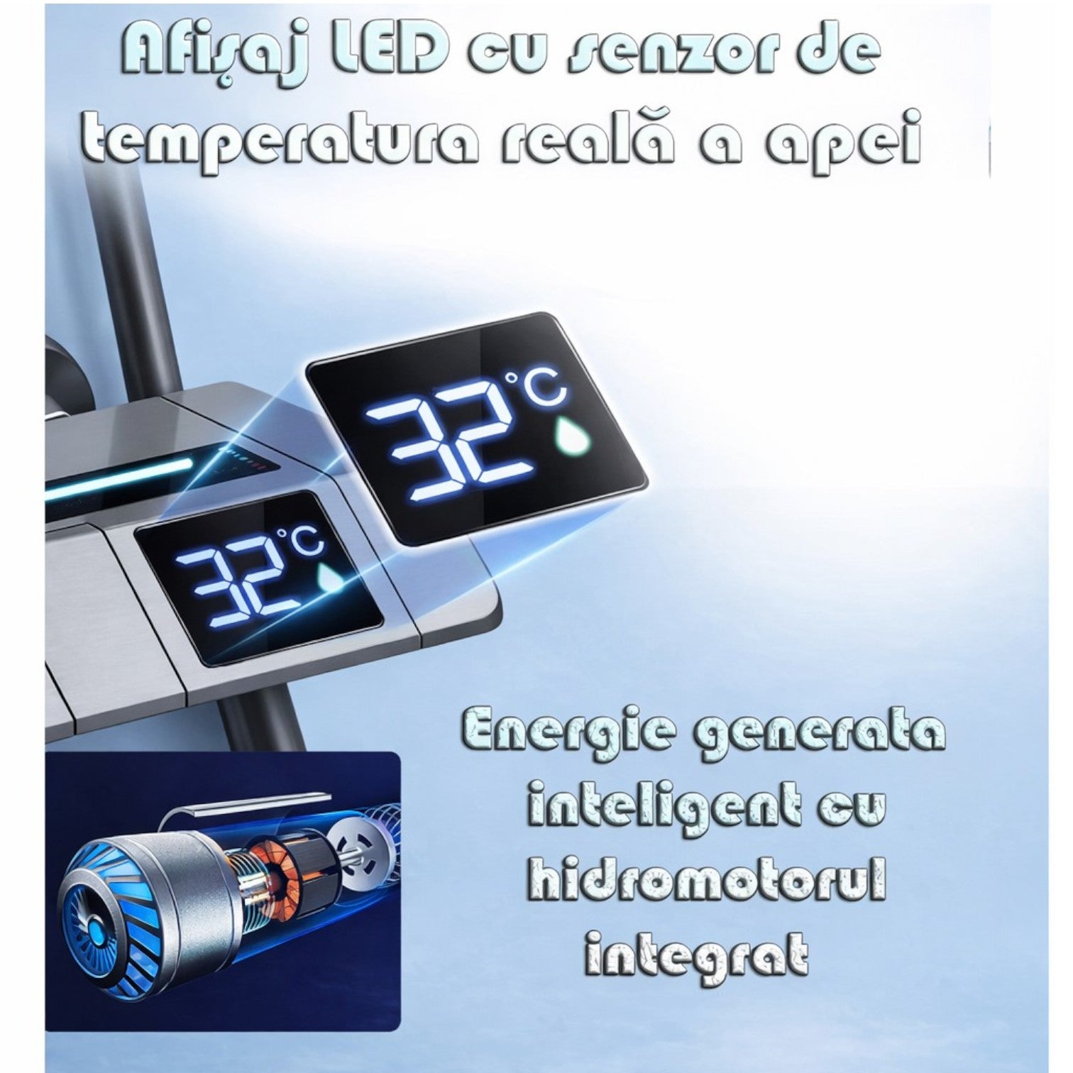 Set Duș Smart cu Afișaj LED și Control Termostatic, 4 Moduri de Pulverizare, Tehnologie cu Aer