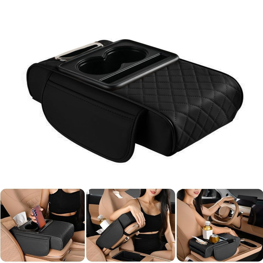 Cotieră Auto Universală 34x19x7.5cm, Organizator Multifuncțional cu Suport 2 Pahare, Șervețele și Depozitare, Diferite Culori