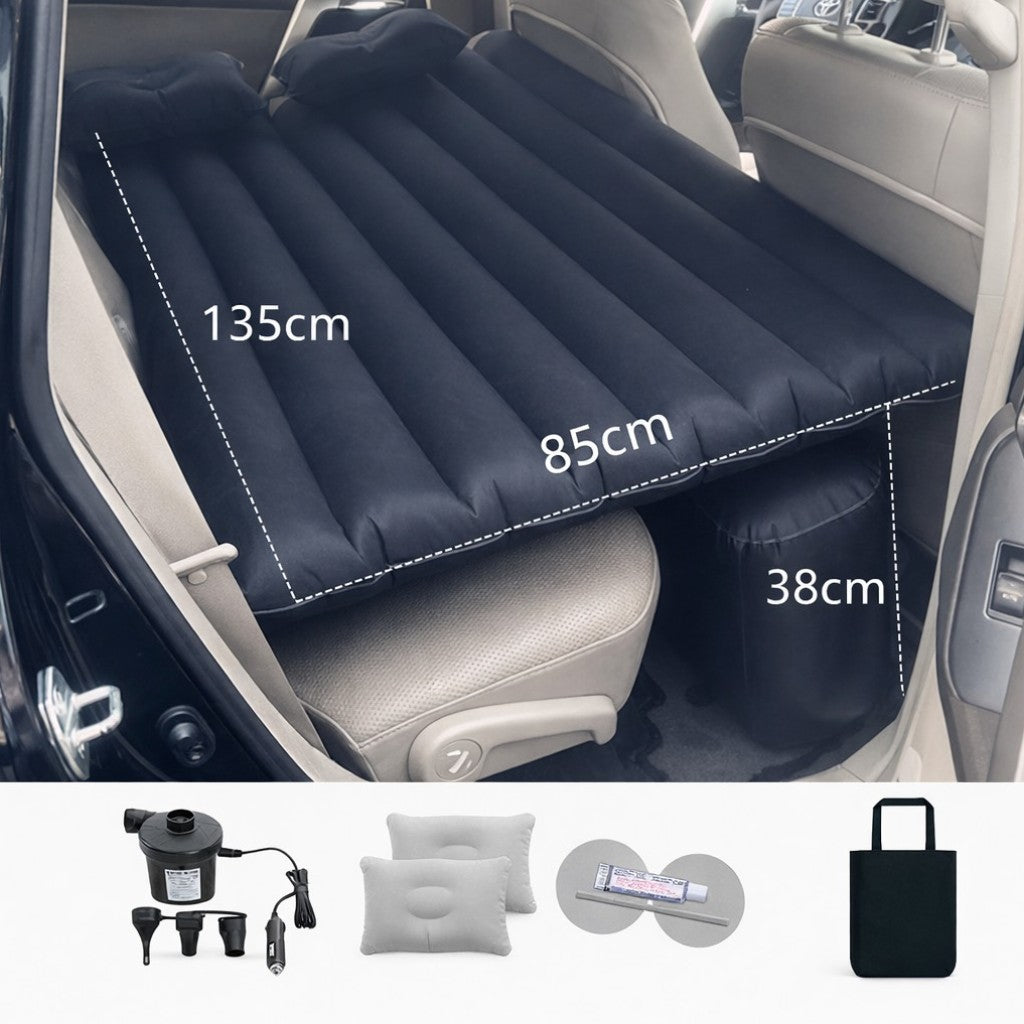 Saltea Gonflabilă Auto pentru Banchetă Spate 135x85x38cm, cu Pompa Electrică 12V, 2 Perne, Kit Reparație și Geantă Transport, Diferite Culori