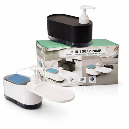 Dozator Săpun Lichid 18.5x9cm cu Suport Burete Inclus și Tavă Scurgere, din Plastic Diferite Culori