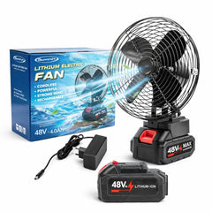 Ventilator Portabil cu 2 Acumulatoare 48V 30cm, cu Încărcător Inclus, Flux de Aer Puternic