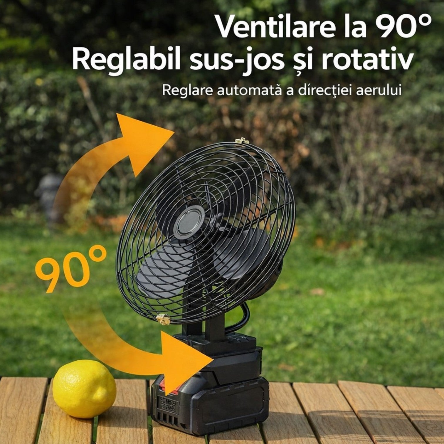 Ventilator Portabil cu 2 Acumulatoare 48V 30cm, cu Încărcător Inclus, Flux de Aer Puternic