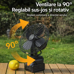 Ventilator Portabil cu 2 Acumulatoare 48V 30cm, cu Încărcător Inclus, Flux de Aer Puternic