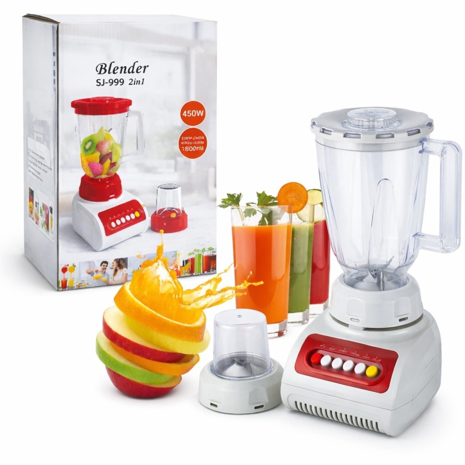 Storcător Multifuncțional 2 în 1, 450W, Blender Electric 1.5L, cu Râșniță Inclusă, Diferite Culori