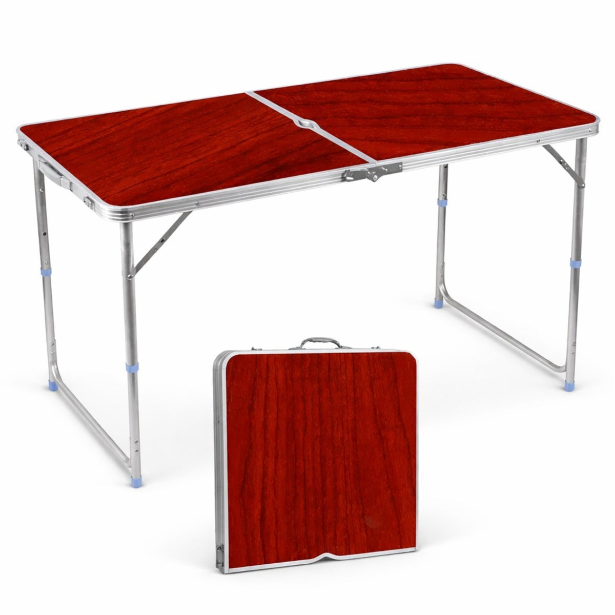 Masă Pliabilă 120x60cm cu Înălțime Reglabilă, Orificiu pentru Umbrelă, Tip Servietă, Cadru Aluminiu, Portabilă, Diferite Culori