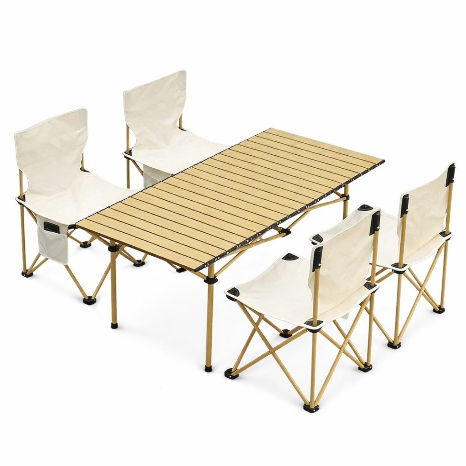 Masă Pliabilă 95x55x50cm cu 4 Scaune, Set Camping Portabil din Aluminiu, Geantă Transport Inclusă&nbsp;
