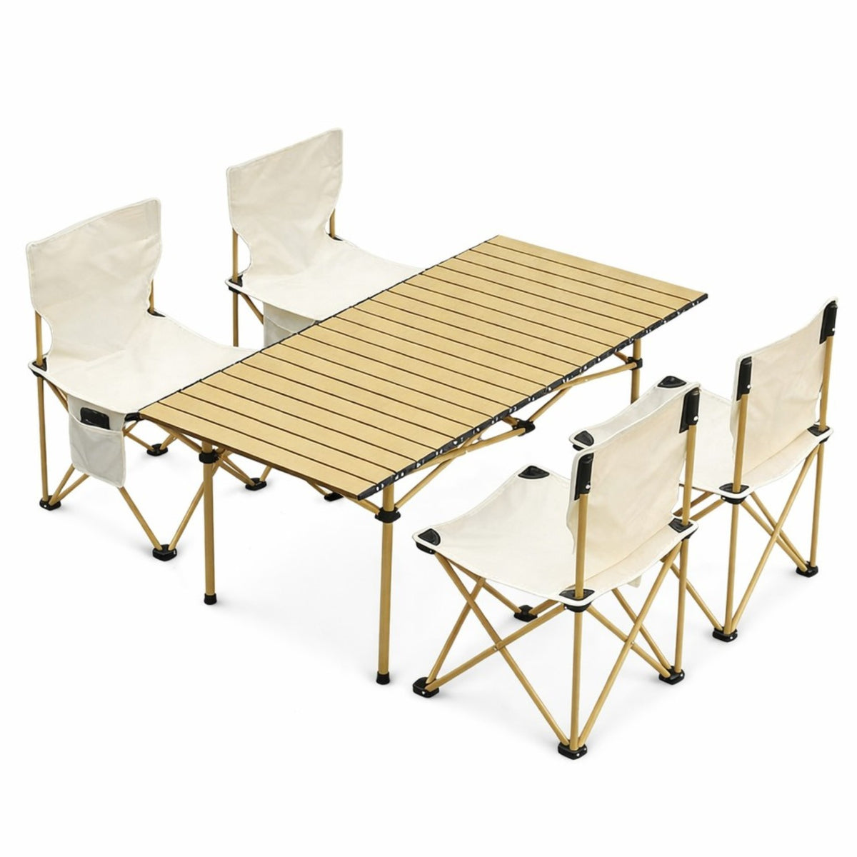 Masă Pliabilă 95x55x50cm cu 4 Scaune, Set Camping Portabil din Aluminiu, Geantă Transport Inclusă&nbsp;